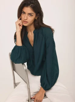 Teal Whipstitch Detail Blouse