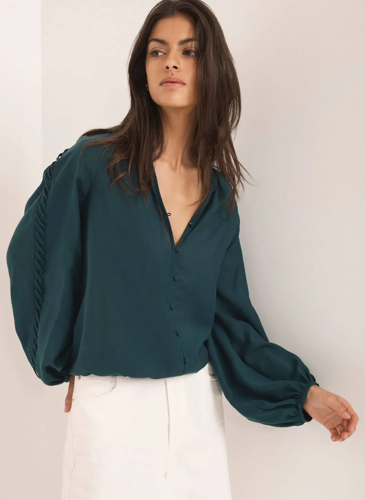 Teal Whipstitch Detail Blouse