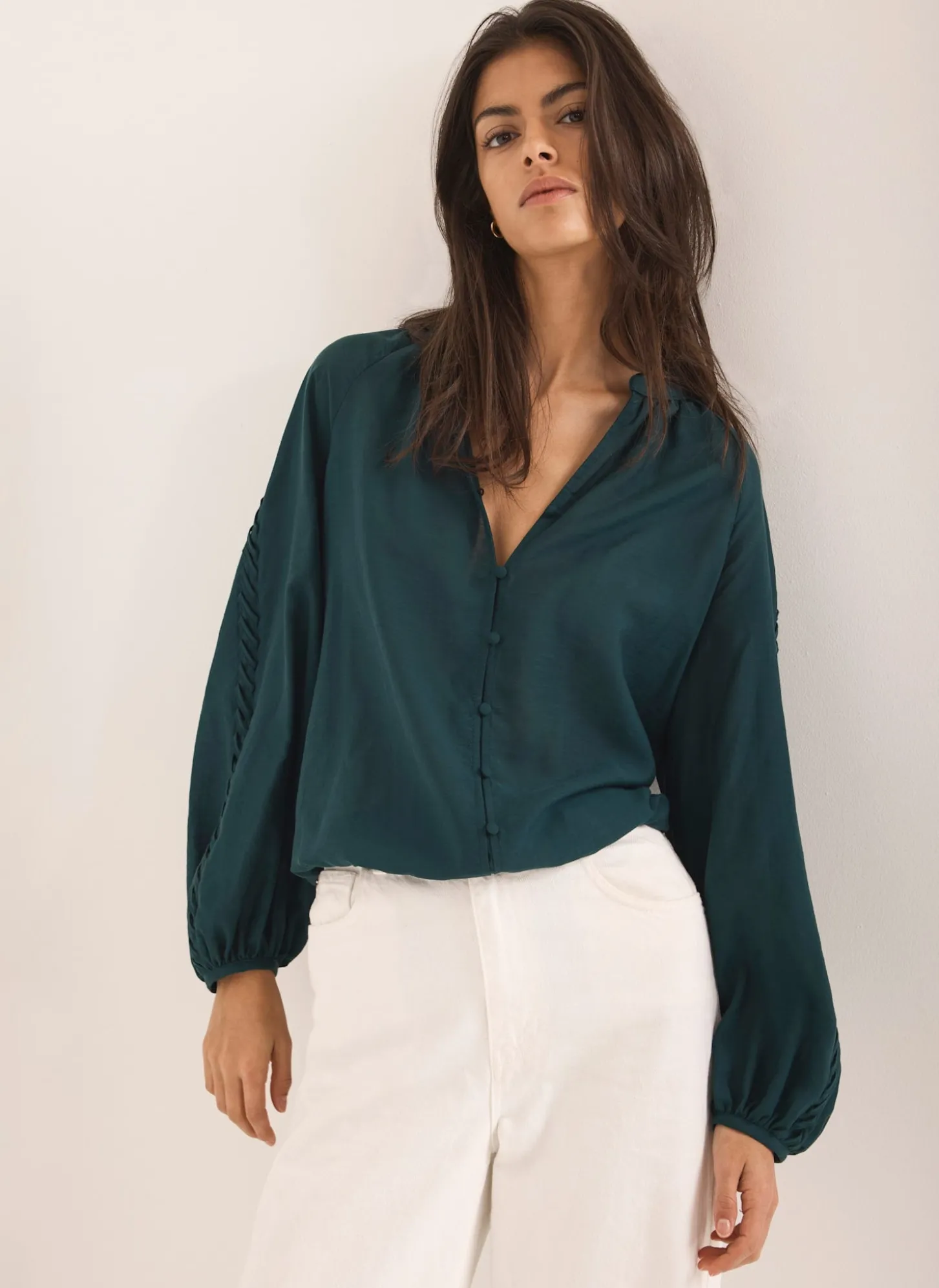 Teal Whipstitch Detail Blouse