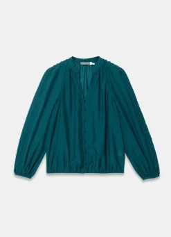 Teal Whipstitch Detail Blouse