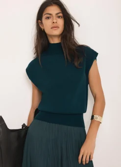 Teal Wool Blend Sleeveless Knit Top