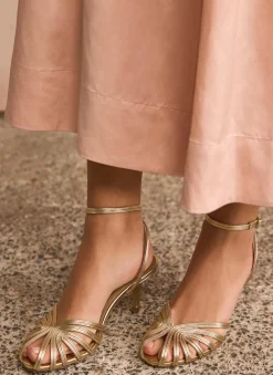 Tess Gold Leather Strappy Heels