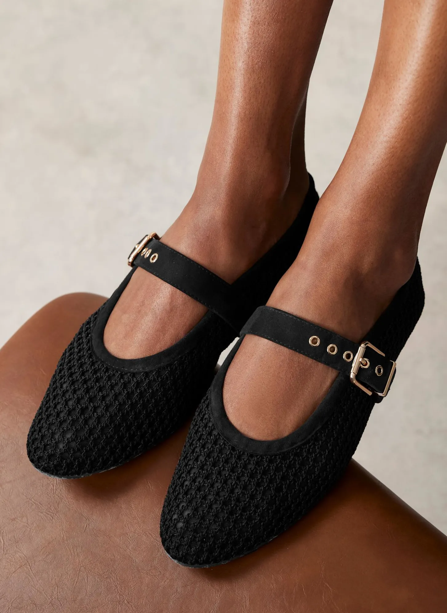Trixie Black Mesh Ballet Flat Pumps
