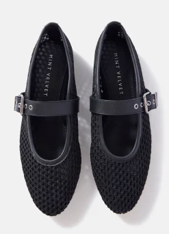 Trixie Black Mesh Ballet Flat Pumps