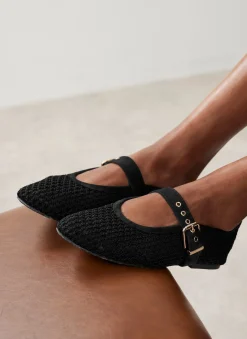 Trixie Black Mesh Ballet Flat Pumps