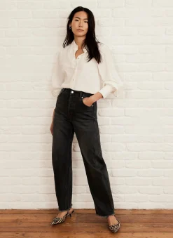 Washed Black Barrel Leg Jeans