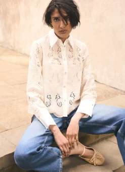 White Broderie Cropped Shirt