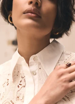 White Broderie Cropped Shirt