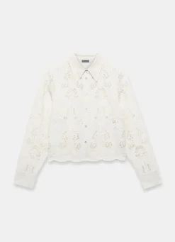 White Broderie Cropped Shirt