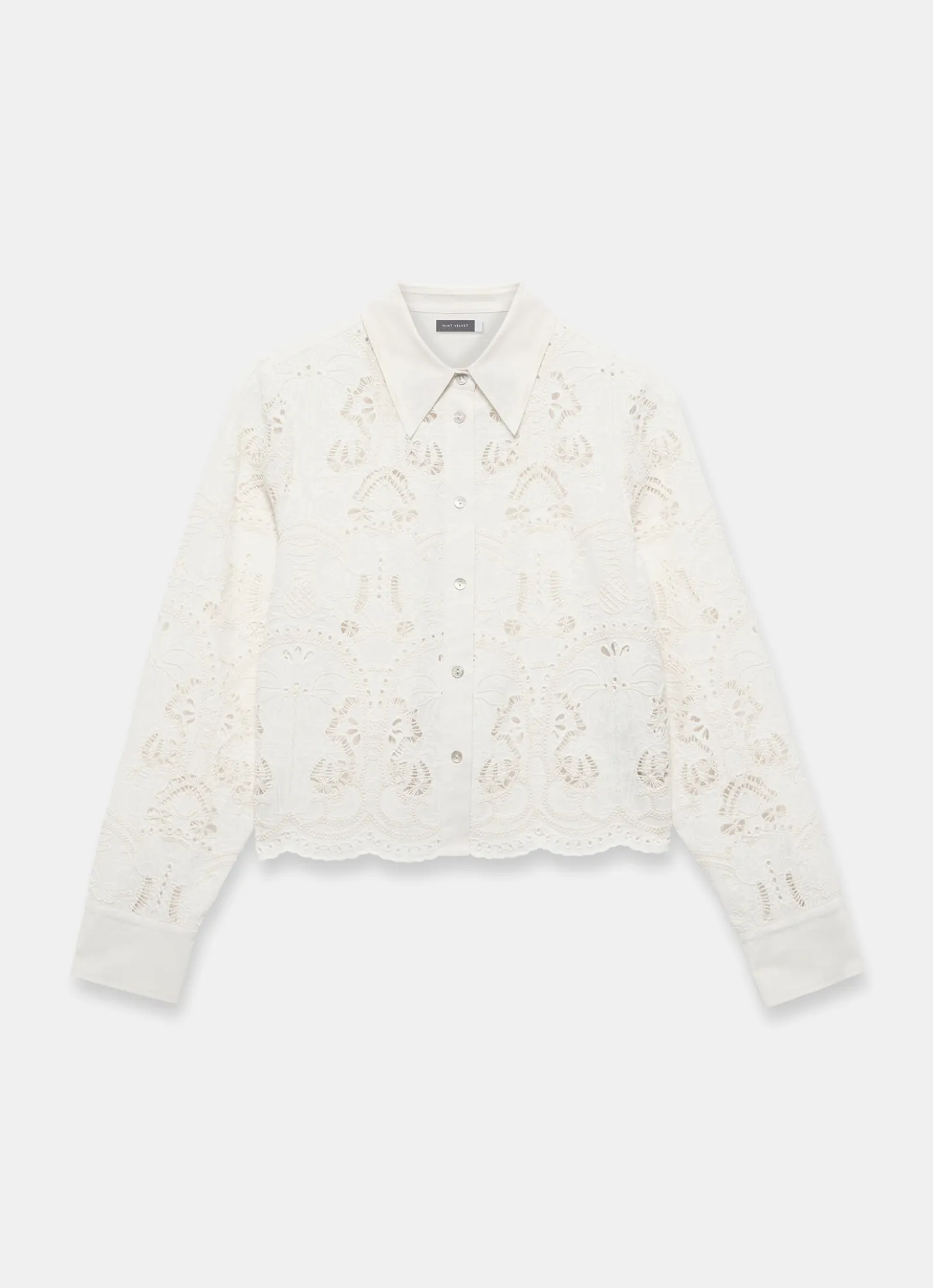 White Broderie Cropped Shirt