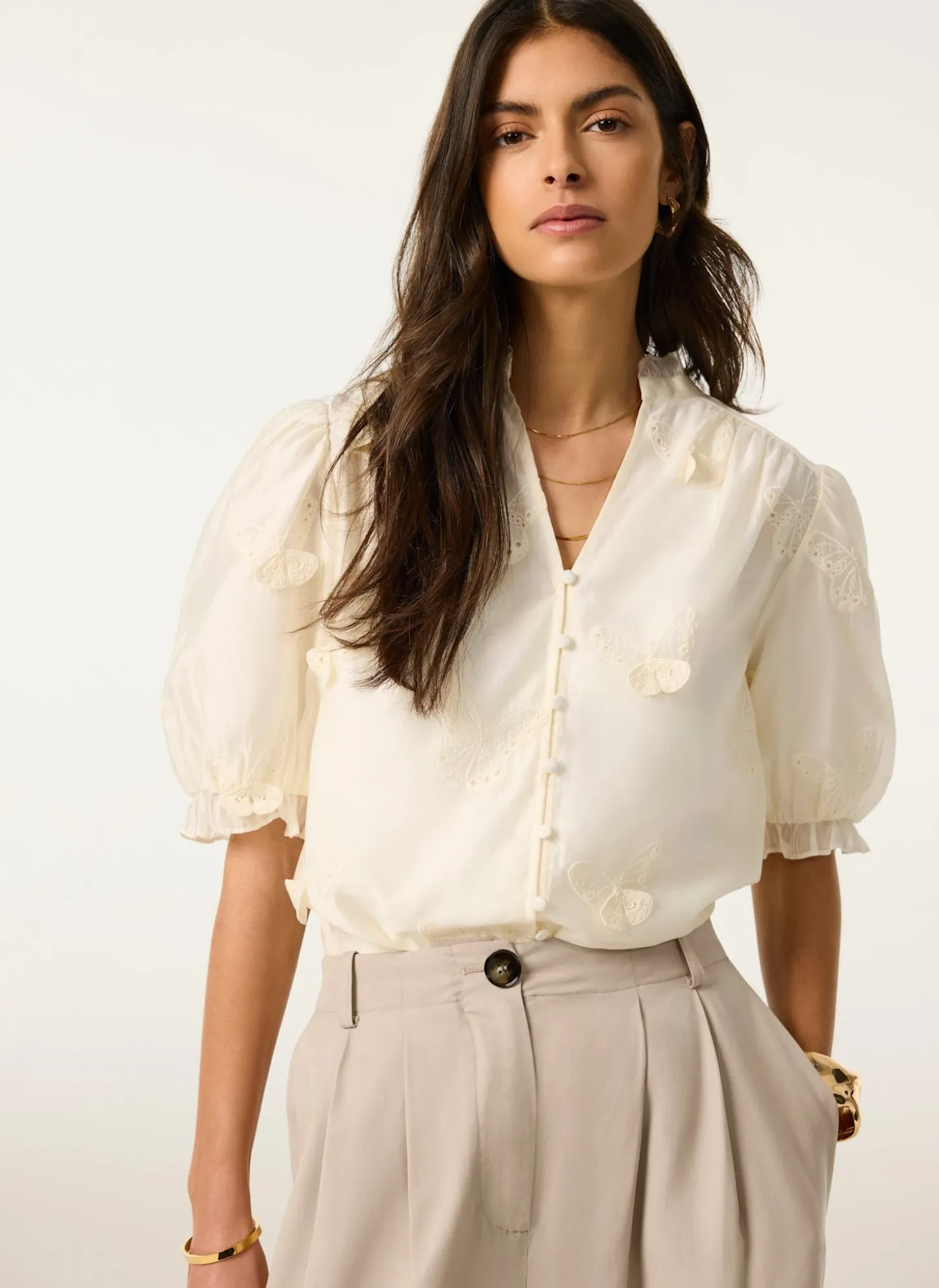 White Butterfly Detail Blouse