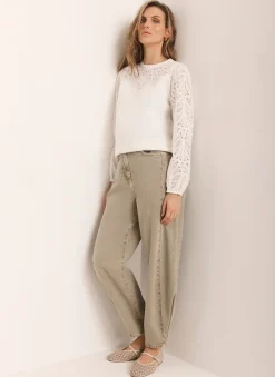 White Cotton Blend Broderie Sweatshirt