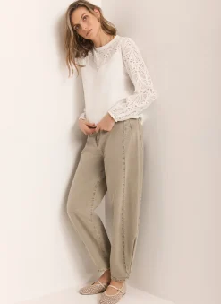 White Cotton Blend Broderie Sweatshirt