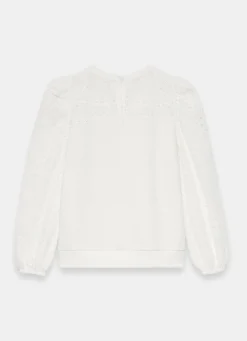 White Cotton Blend Broderie Sweatshirt