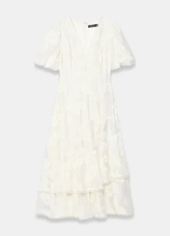 White Cotton Blend Floral Maxi Dress
