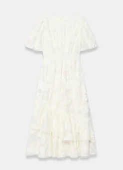 White Cotton Blend Floral Maxi Dress
