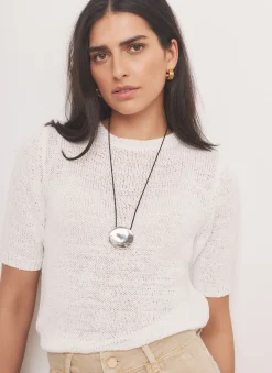 White Cotton Blend Knit Top