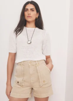 White Cotton Blend Knit Top