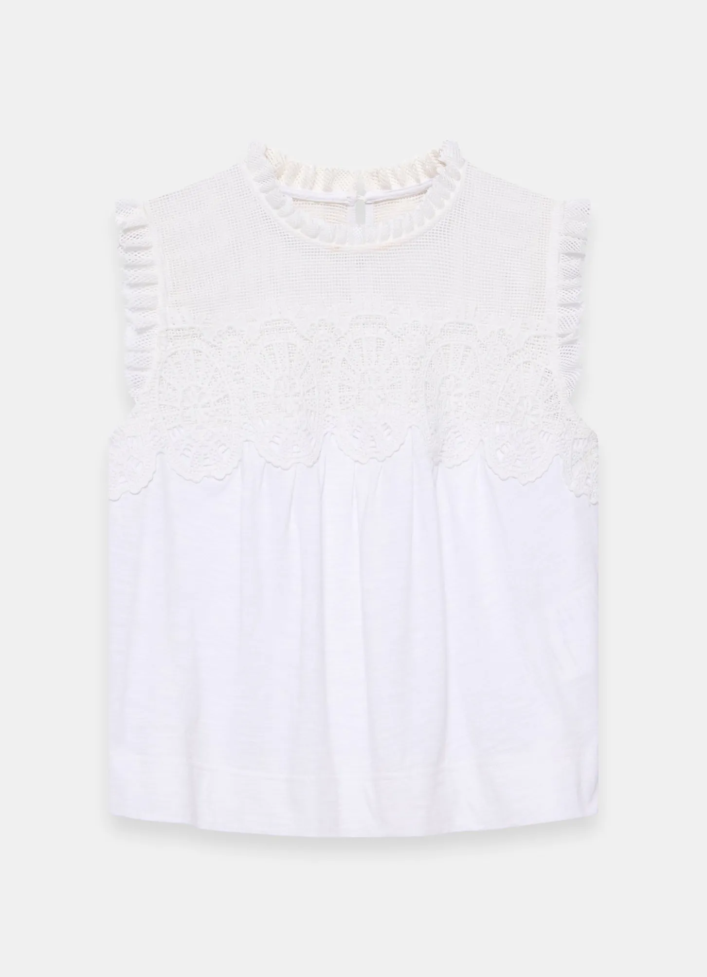 White Cotton Blend Lace Applique Top