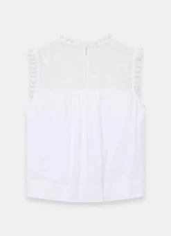 White Cotton Blend Lace Applique Top