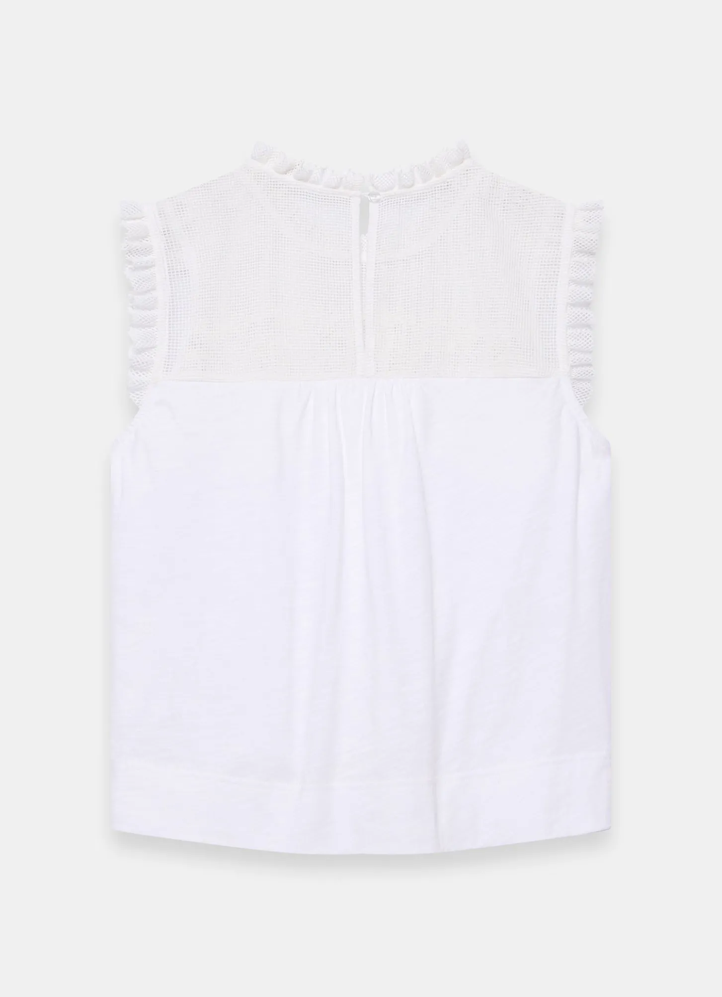 White Cotton Blend Lace Applique Top