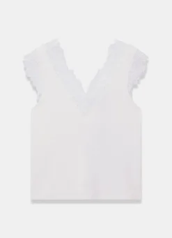 White Cotton Blend Lace Detail Top