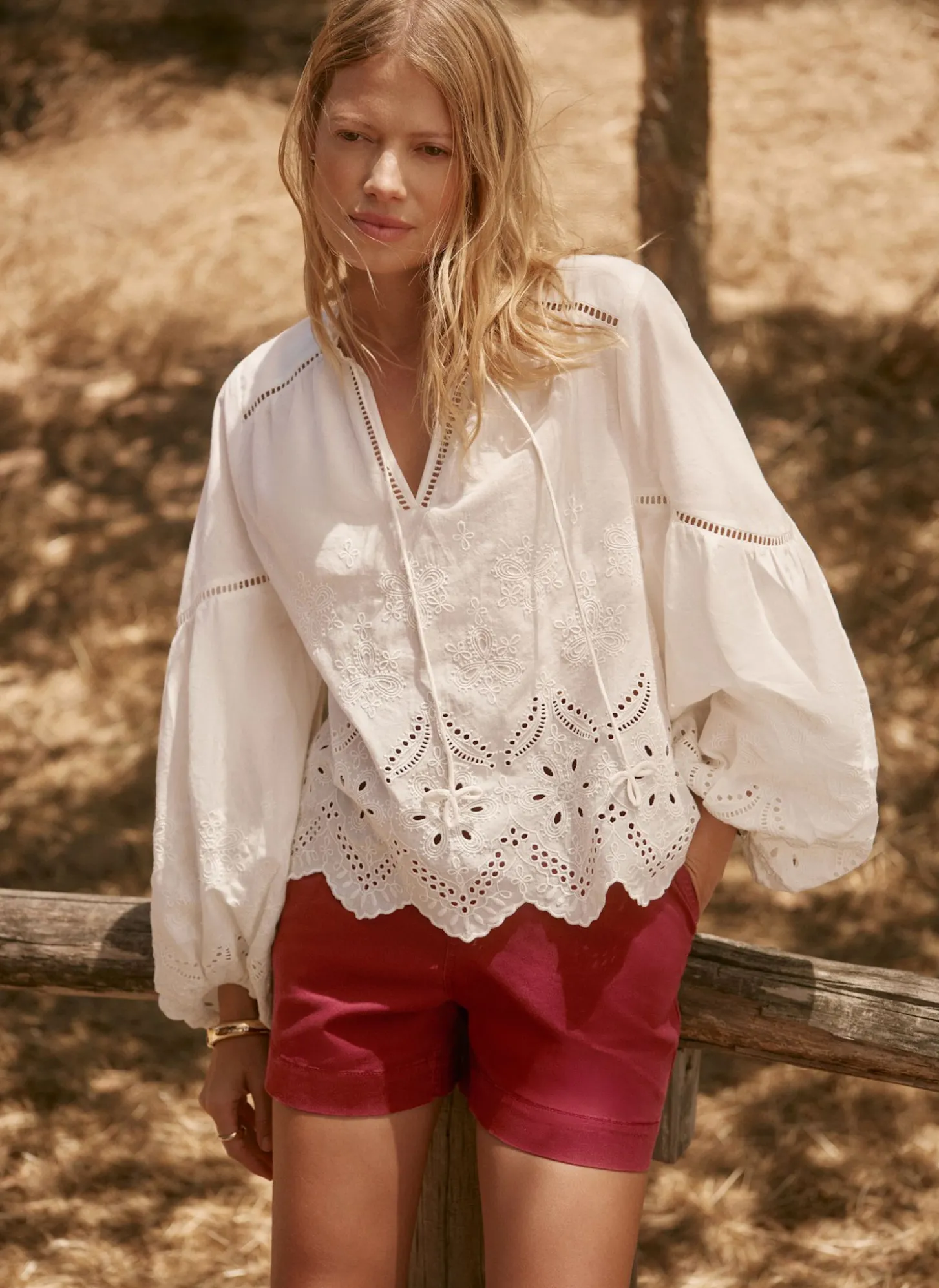 White Cotton Broderie Blouse