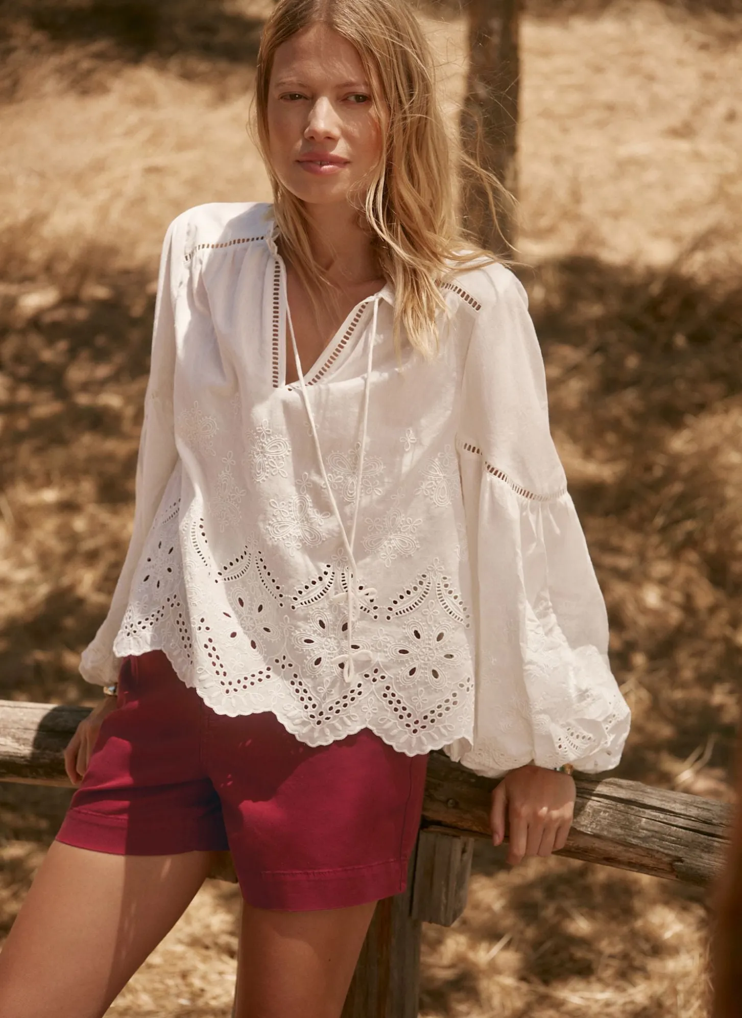 White Cotton Broderie Blouse