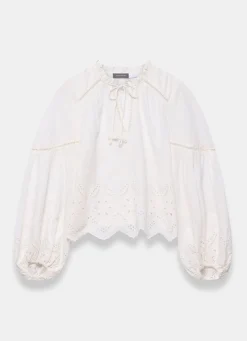 White Cotton Broderie Blouse