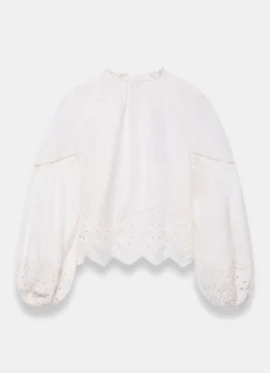 White Cotton Broderie Blouse