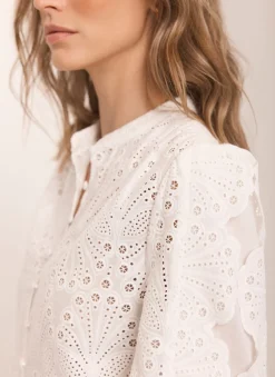 White Cotton Broderie Detail Blouse