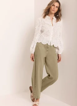 White Cotton Broderie Detail Blouse