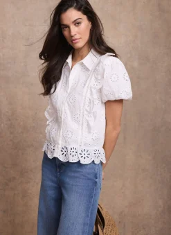 White Cotton Broderie Detail Shirt