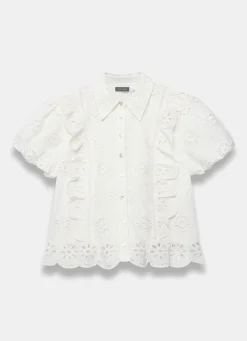 White Cotton Broderie Detail Shirt