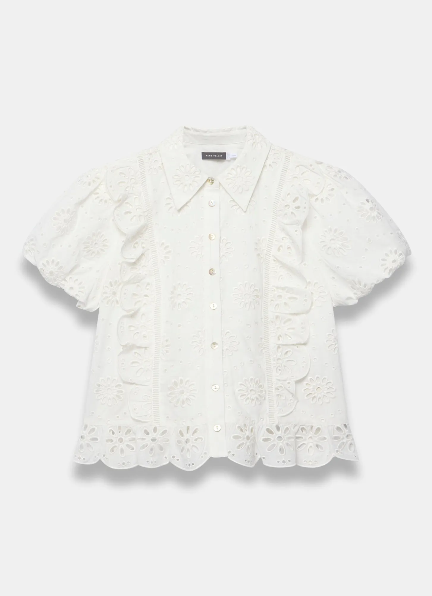 White Cotton Broderie Detail Shirt