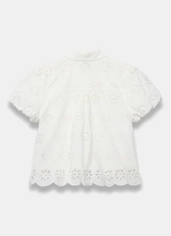 White Cotton Broderie Detail Shirt