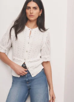 White Cotton Broderie Knit Top