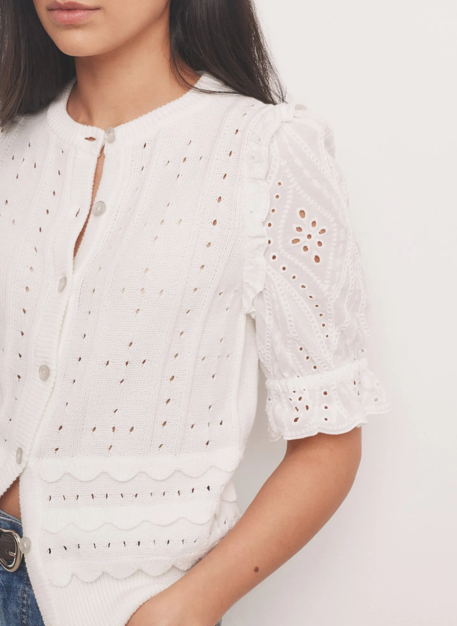 White Cotton Broderie Knit Top
