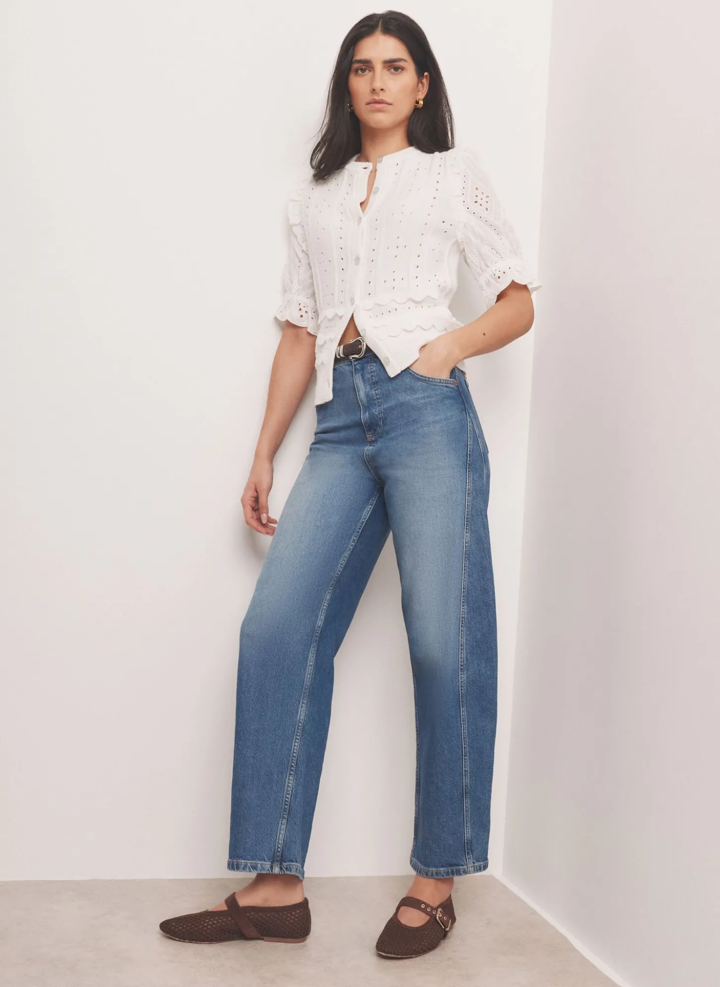 White Cotton Broderie Knit Top