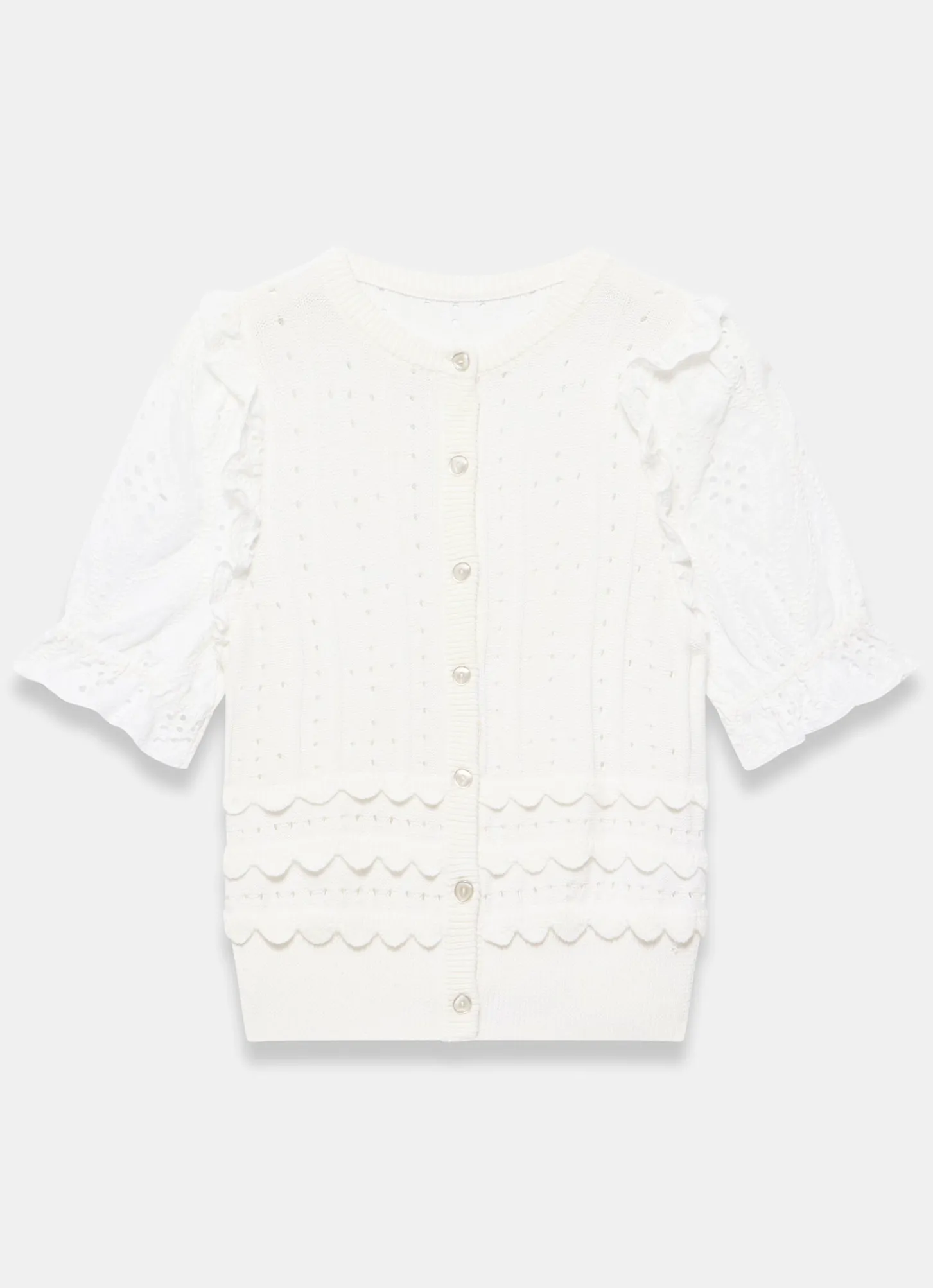 White Cotton Broderie Knit Top