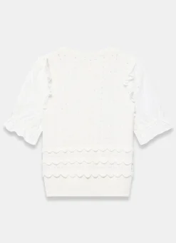 White Cotton Broderie Knit Top