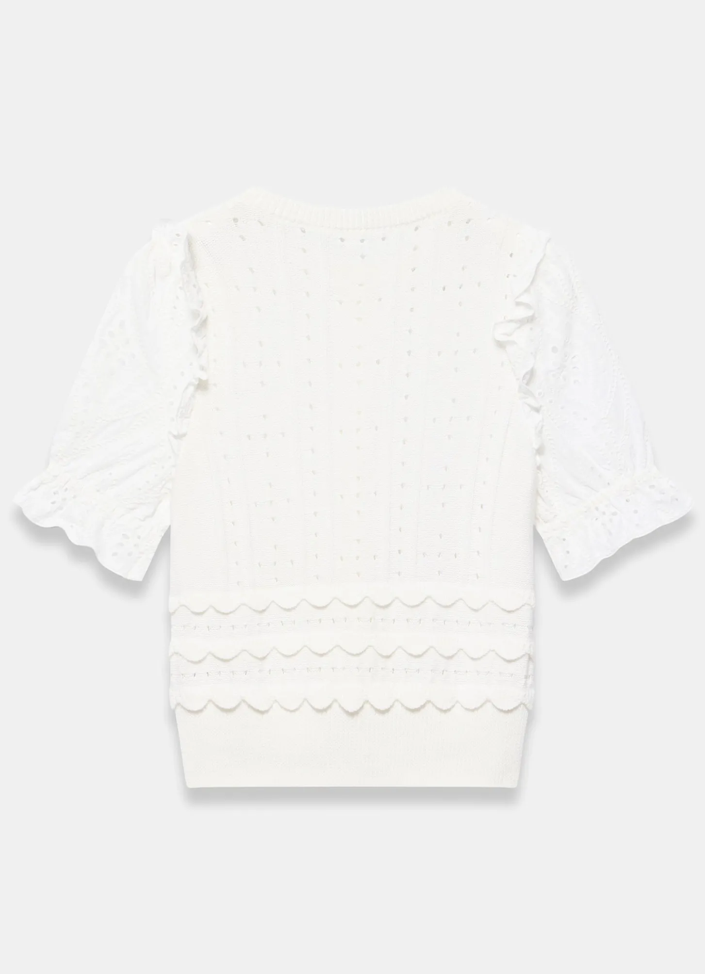 White Cotton Broderie Knit Top