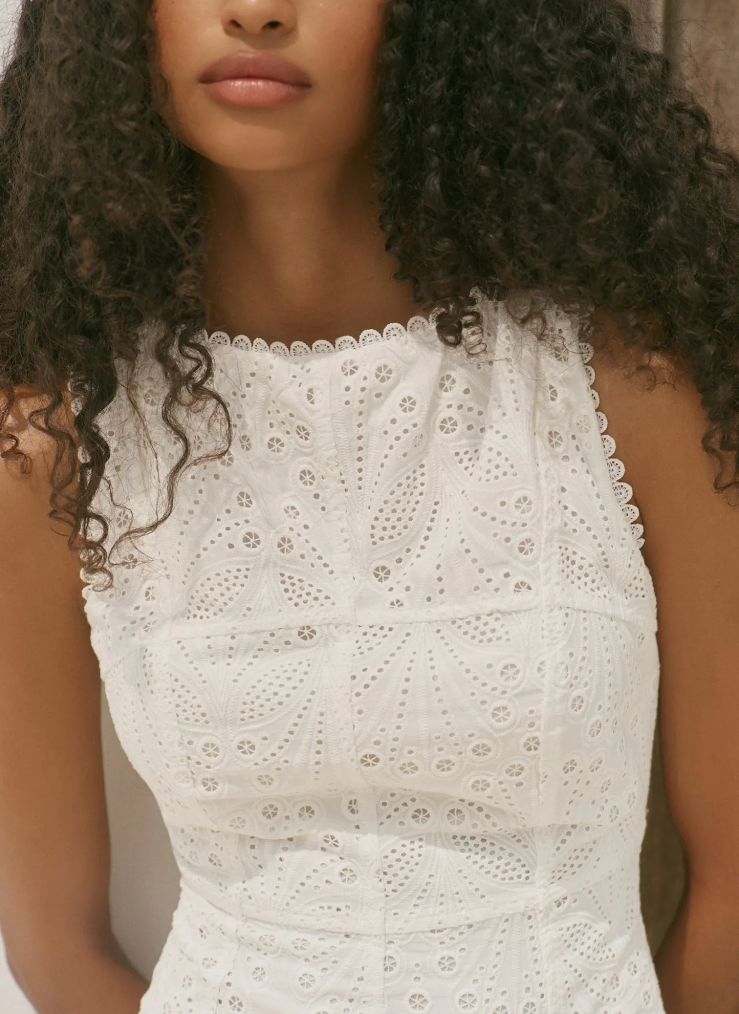 White Cotton Broderie Midi Dress