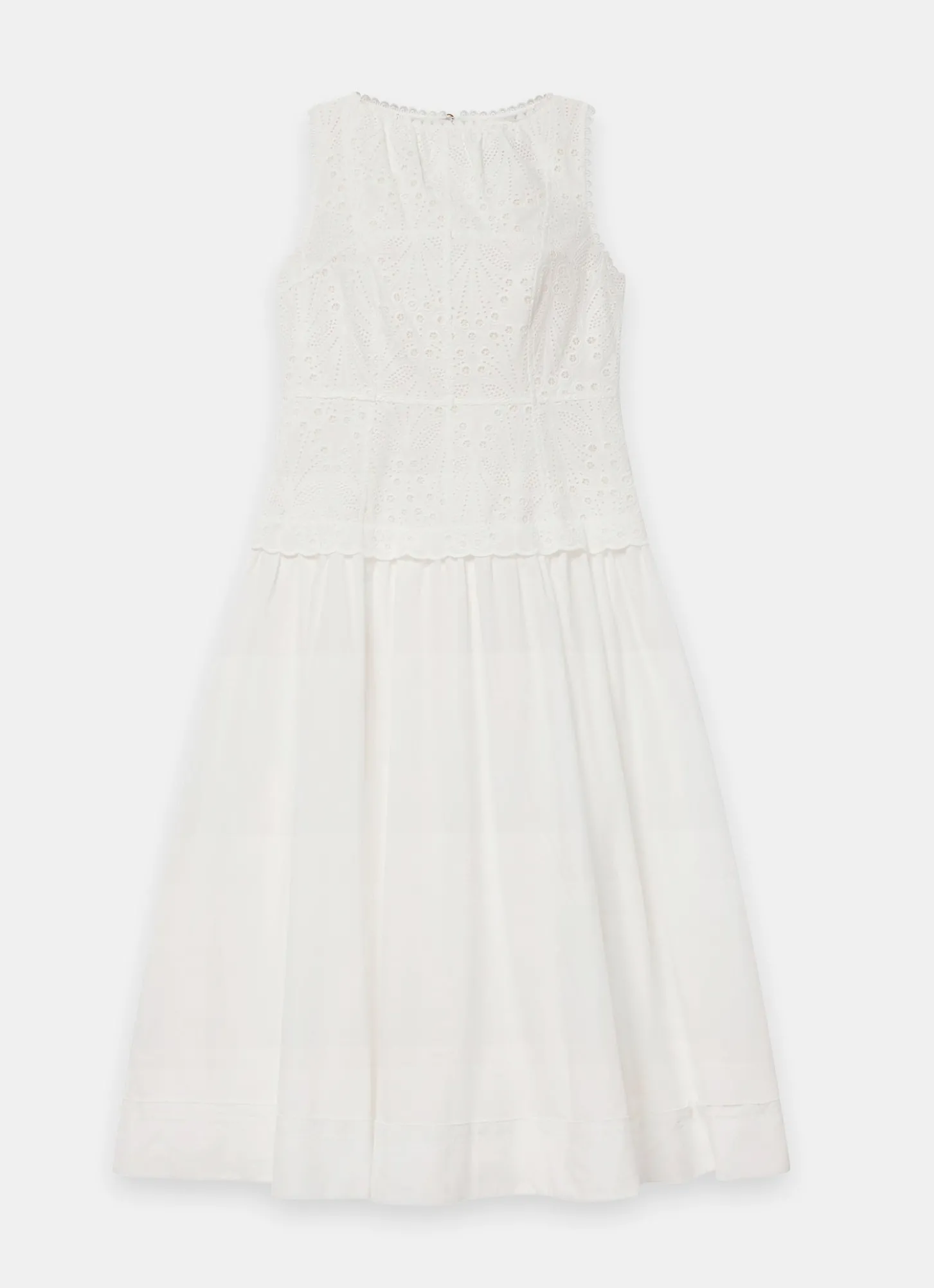 White Cotton Broderie Midi Dress