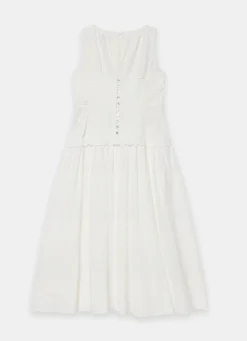 White Cotton Broderie Midi Dress