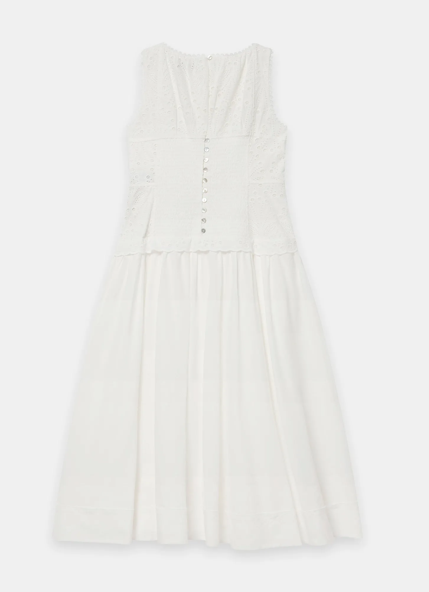 White Cotton Broderie Midi Dress