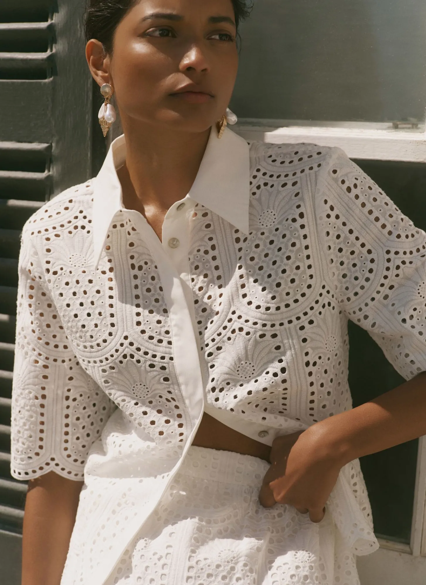 White Cotton Broderie Shirt