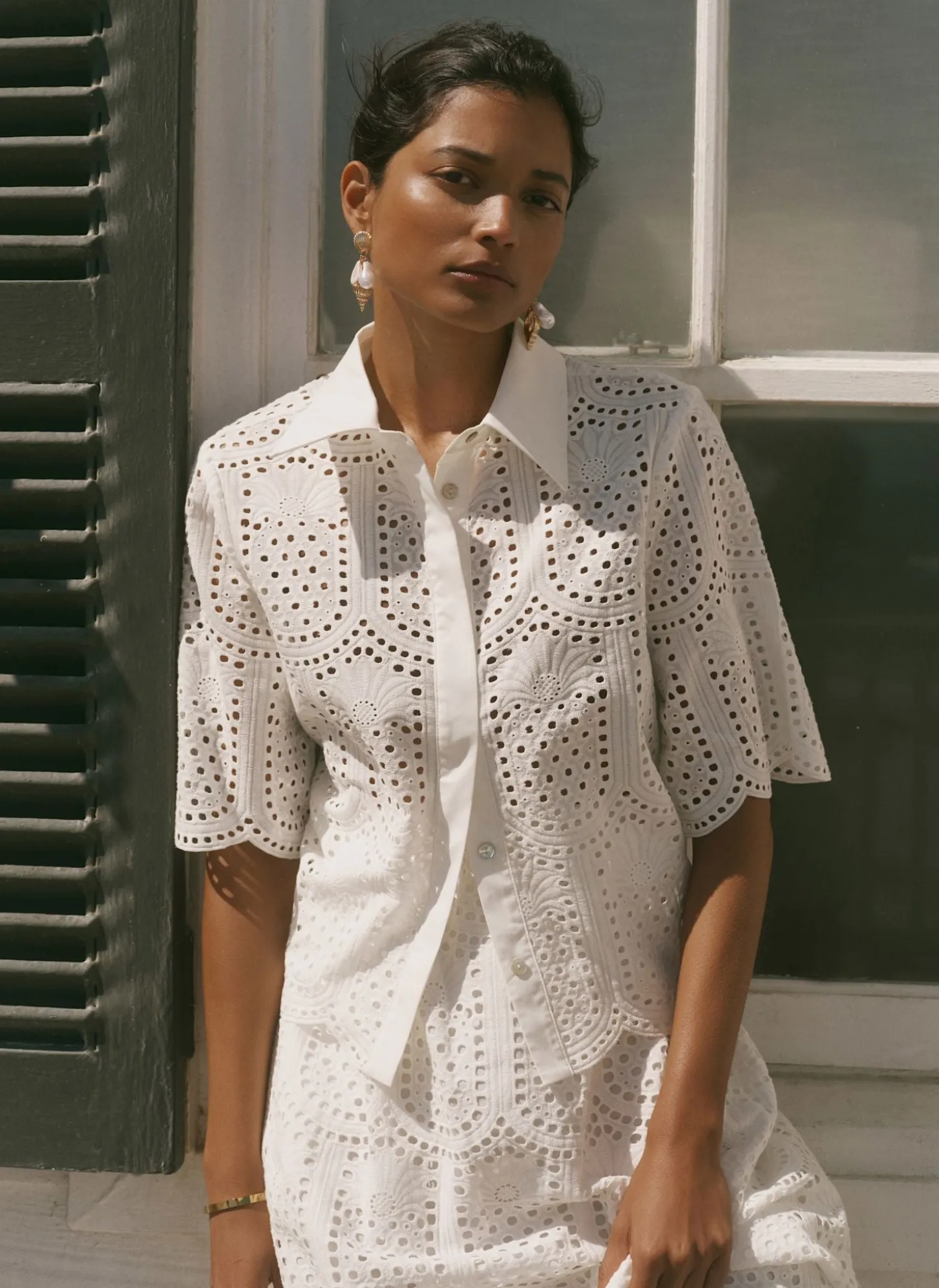 White Cotton Broderie Shirt
