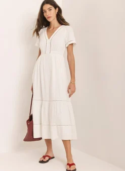 White Cotton Cheesecloth Midi Dress