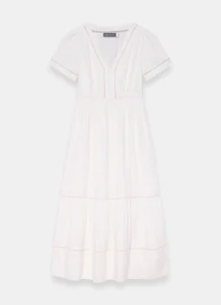 White Cotton Cheesecloth Midi Dress